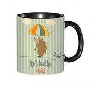 QFSDGY Tasse à Café | Tasse Céramique Fine | Cadeau Original | 330ml | Mug avec Anse | Cadeau Original pour Homme et Femme | Citation, tableau noir avec la phrase « Bonjour » écrite à côté d'un vase