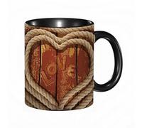 QFSDGY Tasse à Café | Tasse Céramique Fine | Cadeau Original | 330ml | Mug avec Anse | Cadeau Original pour Homme et Femme | fond avec des fleurs bleues sur un fond en bois