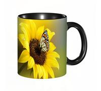 QFSDGY Tasse à Café | Tasse Céramique Fine | Cadeau Original | 330ml | Mug avec Anse | Cadeau Original pour Homme et Femme | Tournesols, marguerites, fleurs vintage jaunes, bleues et blanches