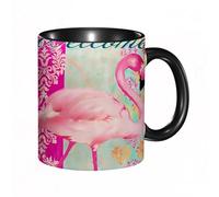 QFSDGY Tasse à Café | Tasse Céramique Fine | Cadeau Original | 330ml | Mug avec Anse | Cadeau Original pour Homme et Femme | Flamants roses, flamants roses assis sur des feuilles tropicales exotique
