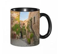 QFSDGY Tasse à Café | Tasse Céramique Fine | Cadeau Original | 330ml | Mug avec Anse | Cadeau Original pour Homme et Femme | ruelle pittoresque toscane où l'architecture méditerranéenne s'épanouit,