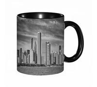 QFSDGY Tasse à Café | Tasse Céramique Fine | Cadeau Original | 330ml | Mug avec Anse | Cadeau Original pour Homme et Femme | Vue panoramique de Chicago. Image en noir et blanc de Chicago, Illinois.