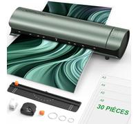Qfun Plastifieuse A3 avec 30 Pochette pour A3 A4 A5 A6, 9 in 1 Chauffage Rapide Machine a Plastifier, Thermique et Froid Plastifieuse avec Papier Massicot et Arrondisseur pour École Bureau Famille