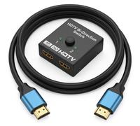 QGECEN Switch HDMI Bidirectionnel, 2 Entrées 1 Sortie / 1 Entrée 2 Sorties | Commutateur HDMI 2 ports, 4K, répartiteur HDMI, manuel, métal, câble 1m; Sky Q, PS4, Xbox, Fire Stick, TV, moniteur