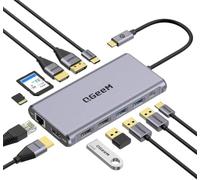 QGeeM USB C Hub,12-in-1 USB C Laptop Docking Station 4k Triple Display Type C Adapter,Dual HDMI & DisplayPort,Data,100W PD,Ethernet,