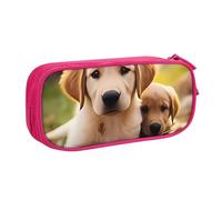 QGGHNISD Adorable trousse à crayons motif chiot Golden Retriever, grande capacité, double couche avec séparation, sac à papeterie, fermeture éclair, joli sac à cosmétiques imprimé pour l'école, le