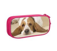 QGGHNISD Basset Hound Trousse à crayons de grande capacité double couche avec séparation, fermeture éclair, jolie trousse à maquillage imprimée pour l'école, le bureau, les voyages, rose, Taille