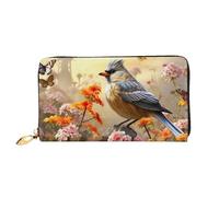 QGGHNISD Blue Dragonfly and Lotus Portefeuille en cuir pour femme avec fermeture éclair et fentes pour cartes, Oiseaux de moineau chantent, Taille unique