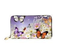 QGGHNISD Blue Dragonfly and Lotus Portefeuille en cuir pour femme avec fermeture éclair et fentes pour cartes, Fleurs et papillons., Taille unique