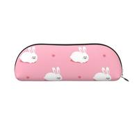 QGGHNISD Bunny Cute Half Round Organizer - Compact and Portable Leather Cosmetic Bag with Metal Zip Pen Pouch Suitable for Student or Office Use