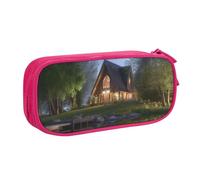 QGGHNISD Chalet by The Lake Trousse à crayons, grande capacité, double couche avec séparation, sac de papeterie, fermeture éclair, joli sac à cosmétiques imprimé pour l'école, le bureau, les voyages