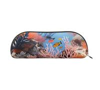 QGGHNISD Coral Reef Organiseur demi-rond en cuir compact et portable avec fermeture éclair en métal, convient pour les étudiants ou le bureau