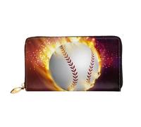 QGGHNISD Corgi Pattern Portefeuille long en cuir pour femme avec fermeture éclair, fentes pour cartes, poche pour espèces, pochette, Orange Softball Baseball On Fire And Water, Taille unique