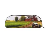 QGGHNISD Country Road Organiseur demi-rond en cuir avec ferme et tracteur - Compact et portable - Avec fermeture éclair en métal - Convient pour les étudiants ou le bureau