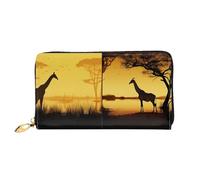 QGGHNISD Drummer Portefeuille long en cuir pour femme avec fermeture éclair, fentes pour cartes, poche pour espèces, pochette, Animaux des prairies africaines, Taille unique