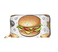 QGGHNISD Elephant Painting Portefeuille long en cuir pour femme avec fermeture éclair, fentes pour cartes, poche pour espèces, pochette, Fast Food, Taille unique