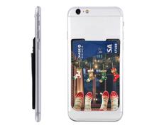 QGGHNISD Étui de téléphone mignon Schnauzer avec porte-cartes adhésif pour carte d'identité et carte de crédit pour l'arrière de la plupart des smartphones, Chaussettes de Noël Fête de Noël, Taille