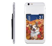 QGGHNISD Étui de téléphone mignon Schnauzer avec porte-cartes adhésif pour carte d'identité et carte de crédit pour l'arrière de la plupart des smartphones, Feuilles d'érable d'automne pour chien,