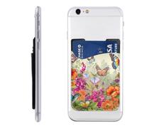 QGGHNISD Étui de téléphone mignon Schnauzer avec porte-cartes adhésif pour carte d'identité et carte de crédit pour l'arrière de la plupart des smartphones, Oiseaux Fleurs Papillon, Taille unique