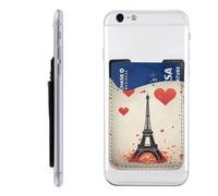 QGGHNISD Étui de téléphone motif drapeau feu d'artifice support adhésif pour carte d'identité et carte de crédit pour l'arrière de la plupart des smartphones, Motif Tour Eiffel Coeur Avion, Taille