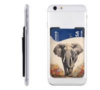 QGGHNISD Étui de téléphone motif drapeau feu d'artifice support adhésif pour carte d'identité et carte de crédit pour l'arrière de la plupart des smartphones, Peinture éléphant, Taille unique