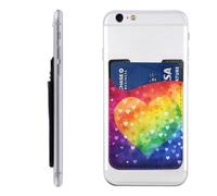 QGGHNISD Étui de téléphone pour chien avec support adhésif pour cartes d'identité et cartes de crédit pour l'arrière de la plupart des smartphones, Cœur coloré arc-en-ciel, Taille unique