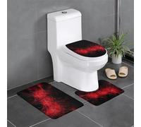 QGGHNISD Explosion Burst Lot de 3 tapis de salle de bain en flanelle, antidérapant et absorbant, tapis de contour en forme de U et couvre-couvercle, tapis de bain doux et lavable - Rouge/noir