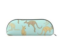 QGGHNISD Funny for Kangaroo Zoo Organiseur demi-rond en cuir compact et portable avec pochette à stylo zippée en métal, convient pour les étudiants ou le bureau