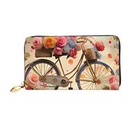 QGGHNISD Golden Sunset Bald Eagle Portefeuille long en cuir pour femme avec fermeture éclair, fentes pour cartes, poche pour espèces, pochette, Vélo à fleurs., Taille unique