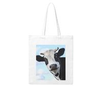 QGGHNISD Grand sac fourre-tout en toile réutilisable avec impression double face, 41 x 38 cm, sac à main de transport quotidien, Tête de Vache Humoristique Animal Noir Blanc, Taille unique