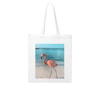 QGGHNISD Grand sac fourre-tout réutilisable en toile avec impression double face, 41 x 38 cm, sac à main de transport quotidien, Flamant rose sur la plage, Taille unique