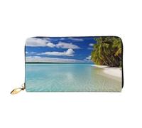 QGGHNISD Green Leaves Portefeuille long en cuir avec fermeture éclair et fentes pour cartes et espèces, Lagon d'Aitutaki, Îles Cook, Taille unique