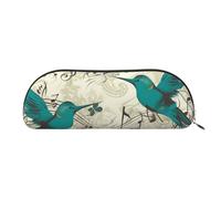 QGGHNISD Hiboux sur une branche Organiseur demi-rond en cuir compact et portable avec pochette à stylo zippée en métal, convient pour les étudiants ou le bureau, Note de musique Oiseaux Bleu sarcelle,
