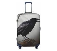 QGGHNISD Housse de protection élastique pour valises de 45,7 à 81,3 cm Motif fleurs de lotus Blanc, Oiseaux corbeaux, XL