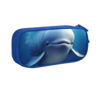 QGGHNISD Jolie trousse à crayons avec motif baleine, grande capacité, double couche avec séparation, fermeture éclair, jolie trousse de maquillage imprimée pour l'école, le bureau, les voyages, bleu