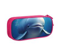 QGGHNISD Jolie trousse à crayons avec motif baleine, grande capacité, double couche avec séparation, fermeture éclair, jolie trousse de maquillage imprimée pour l'école, le bureau, les voyages, rose