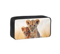 QGGHNISD Leopard2 Trousse à crayons de grande capacité en tissu Oxford avec fermeture éclair pour stylo, sac de rangement simple imprimé, Petit lion, Taille unique, Trousse de beauté