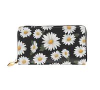 QGGHNISD Llama Animal Alpaga Tropical Cactus Portefeuille Femme Long Portefeuille en Cuir avec Fermeture Éclair, Fentes pour Cartes, Poche pour espèces, Pochette, Marguerite blanche., Taille unique