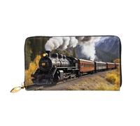 QGGHNISD Llama Animal Alpaga Tropical Cactus Portefeuille Femme Long Portefeuille en Cuir avec Fermeture Éclair, Fentes pour Cartes, Poche pour espèces, Pochette, Train à vapeur, Taille unique
