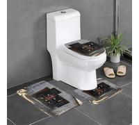 QGGHNISD Lot de 3 tapis de bain en flanelle avec motif de grange en bois rouillé, tapis de toilette antidérapant et absorbant, tapis de contour en forme de U, tapis de bain doux et lavable
