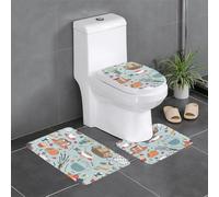QGGHNISD Lot de 3 tapis de bain en flanelle doux et lavable - Tapis de toilette antidérapant et absorbant - Tapis contour en forme de U et couvercle - Motif gâteau café et fraise