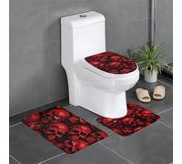 QGGHNISD Lot de 3 tapis de salle de bain en flanelle, antidérapant et absorbant, tapis de bain en forme de U, tapis de bain doux et lavable, motif crânes rouges