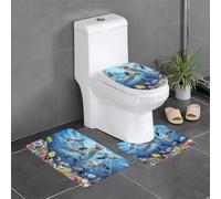 QGGHNISD Lot de 3 tapis de salle de bain en flanelle, antidérapant et absorbant, tapis de bain en forme de U, tapis de bain doux et lavable Motif dauphin dans le récif de corail