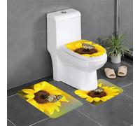 QGGHNISD Lot de 3 tapis de salle de bain en flanelle, antidérapant et absorbant, tapis de bain en forme de U, tapis de bain doux et lavable, motif tournesols jaunes avec papillon rouge