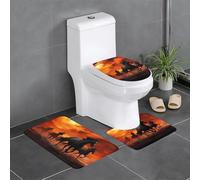 QGGHNISD Lot de 3 tapis de salle de bain en flanelle, antidérapant et absorbant, tapis de bain en forme de U, tapis de bain doux et lavable à motif de nuages rouges, motif chevaux