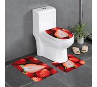 QGGHNISD Lot de 3 tapis de salle de bain en flanelle - Antidérapant et absorbant - Tapis de toilette doux et lavable - Motif fraise