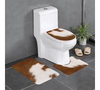QGGHNISD Lot de 3 tapis de salle de bain en flanelle - Antidérapant et absorbant - Tapis de toilette en forme de U et couvercle - Doux et lavable - Rouge marron