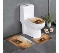 QGGHNISD Lot de 3 tapis de salle de bain en flanelle, antidérapant et absorbant, tapis de toilette en forme de U, tapis de bain doux et lavable avec couvercle Motif animaux sauvages et éléphants
