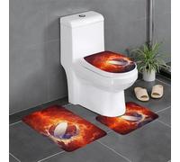 QGGHNISD Lot de 3 tapis de salle de bain en flanelle, antidérapant et absorbant, tapis de toilette en forme de U, tapis de bain doux et lavable, motif flammes et gouttes d'eau