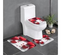 QGGHNISD Lot de 3 tapis de salle de bain en flanelle faits à la main - Tapis de toilette antidérapant et absorbant - Tapis de bain doux et lavable en forme de U avec couvercle - Motif cœurs rouges